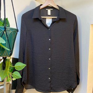 SOLD NWT H&M Satin Charcoal Button Up Blouse